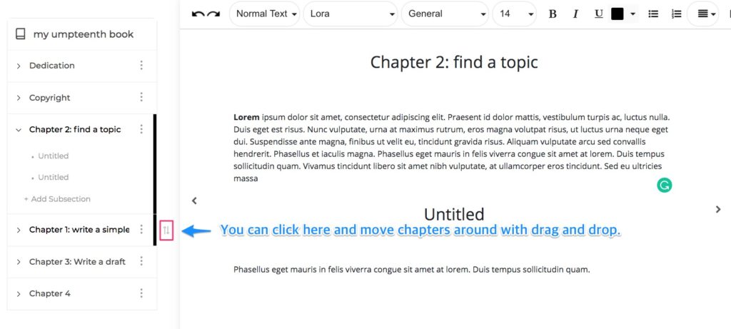 moving chapters on Squibler, online writing software