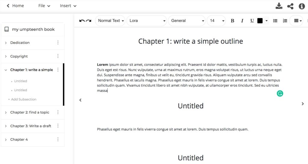 chapters on Squibler, online writing software
