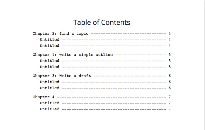 Table of contents on Squibler, online writing software